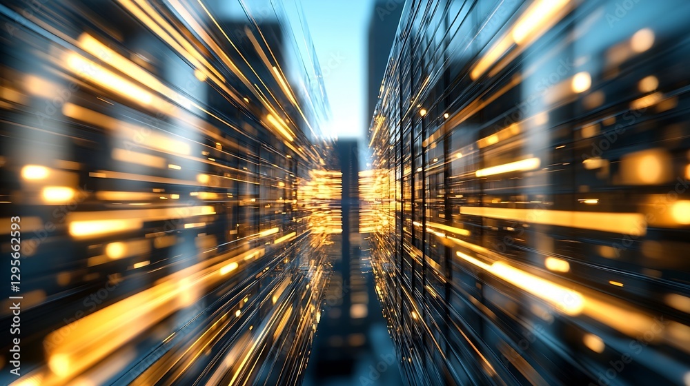 Poster Abstract Motion Blur of Urban Landscape with Glowing Lights and Dynamic Energy Illusions : Generative AI