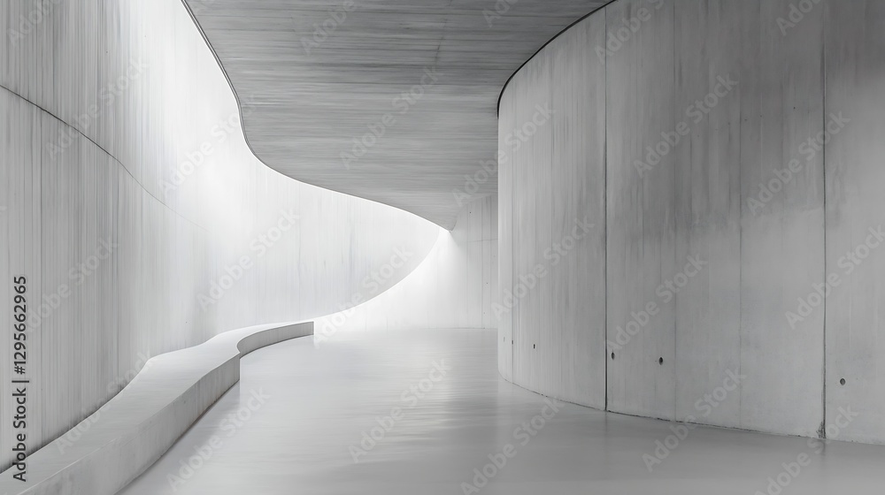Aufkleber Modern architectural design featuring smooth curves in a minimalistic concrete space : Generative AI
