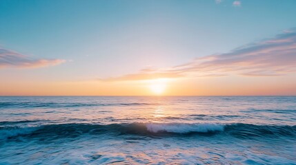 Obraz premium Serene Ocean Horizon at Sunset with Gentle Waves and Colorful Sky : Generative AI