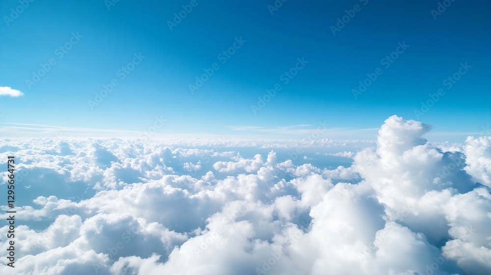 Aufkleber Expansive blue sky with fluffy white clouds creating a serene atmosphere in a clear and peaceful sky view : Generative AI