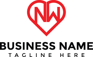 Letter NW and heart logo, nw heart logo design vector