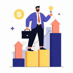 Businessman Climbing Success Ladder with Idea Illustrative Stock Photo