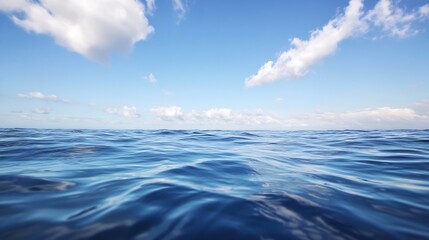 Obraz premium Vast Calm Ocean with Clear Blue Sky and Fluffy Clouds : Generative AI