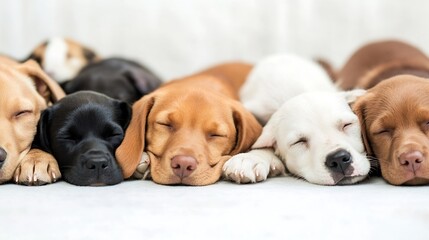 Obraz premium Adorable Puppies Sleeping Peacefully in Cozy Pile Showcasing Bonding and Comfort of Pets : Generative AI