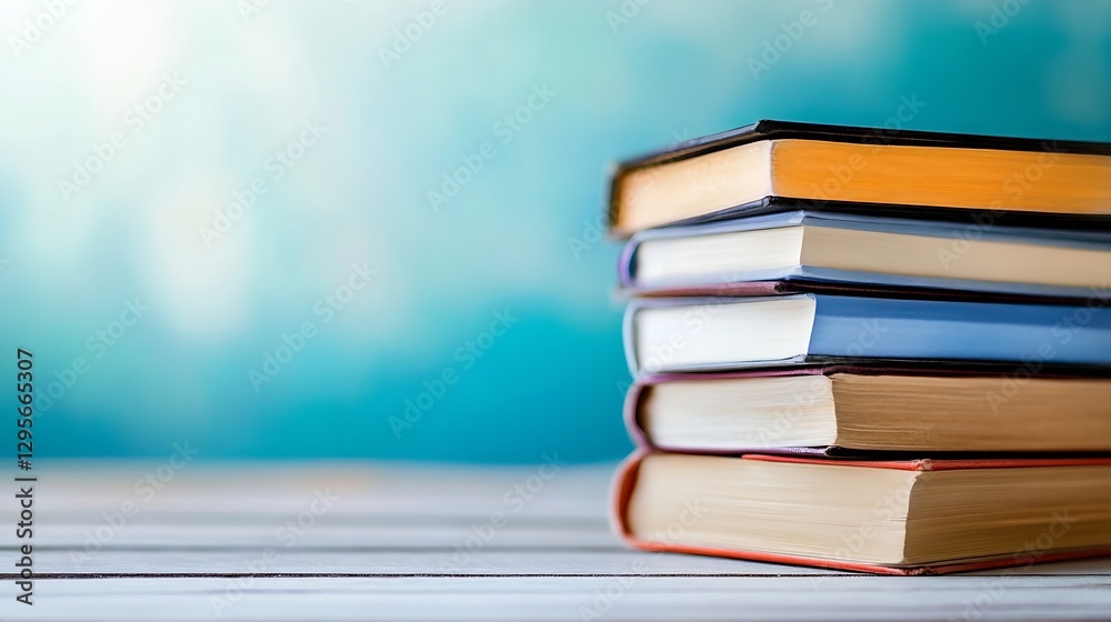 Aufkleber Stack of colorful hardcover books against a soft blurred background highlighting knowledge and learning concepts : Generative AI