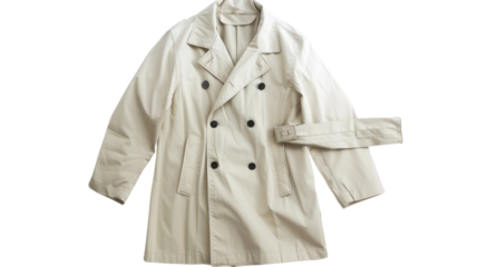 Classic beige trench coat isolated on transparent background