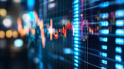 Closeup view of a vibrant data visualization showing fluctuating graphs and metrics in a modern digital interface : Generative AI