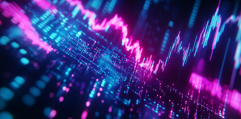 Abstract Neon Pink and Blue Digital Data Streams Stock Market Graph Financial Technology Background