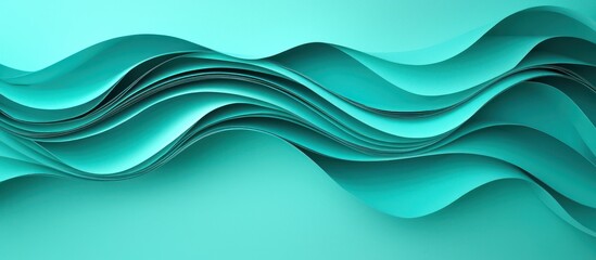 Fototapeta premium Teal waves made from paper silhouettes on a turquoise background, captured from above.