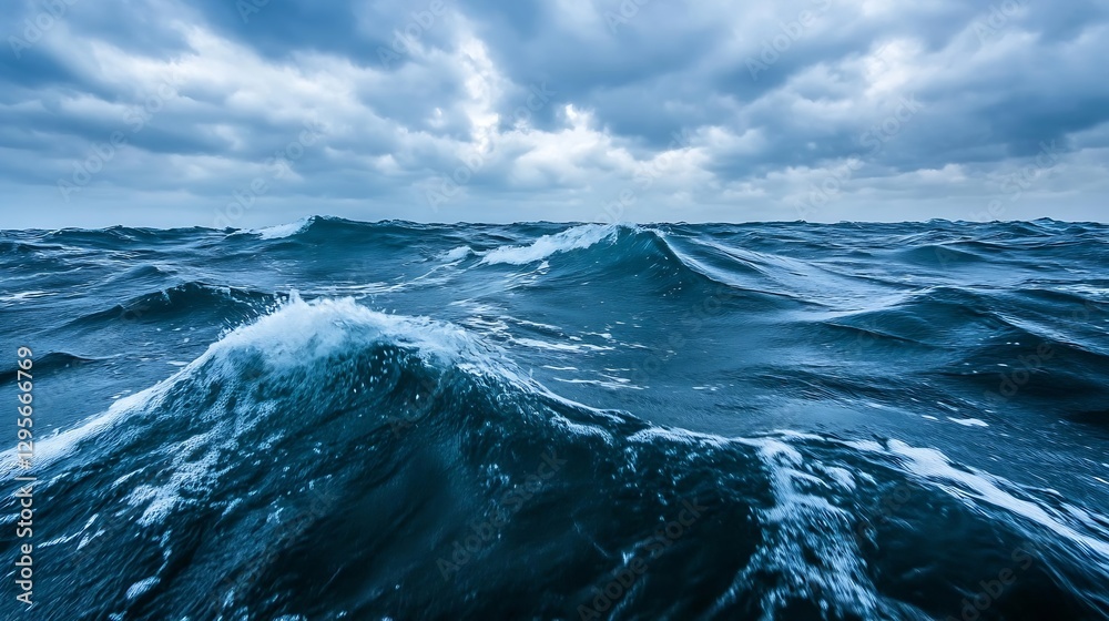 Aufkleber dynamic ocean waves crashing under a moody sky filled with dramatic clouds for a stunning seascape :