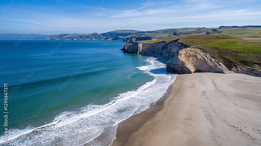 Poster Breathtaking coastal view of cliffs and ocean waves under a clear blue sky : Generative AI