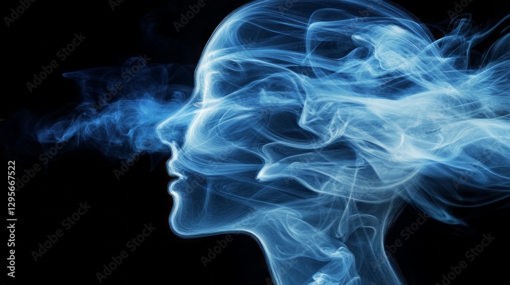 Poster a captivating blend of blue smoke and a human silhouette creates an ethereal representation of tranq