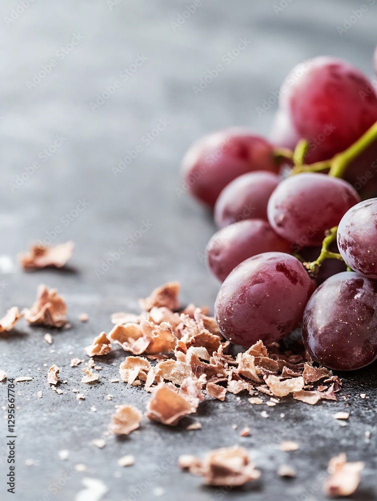 Aufkleber fresh bunch of juicy grapes with shavings of chocolate on a textured surface : generative ai