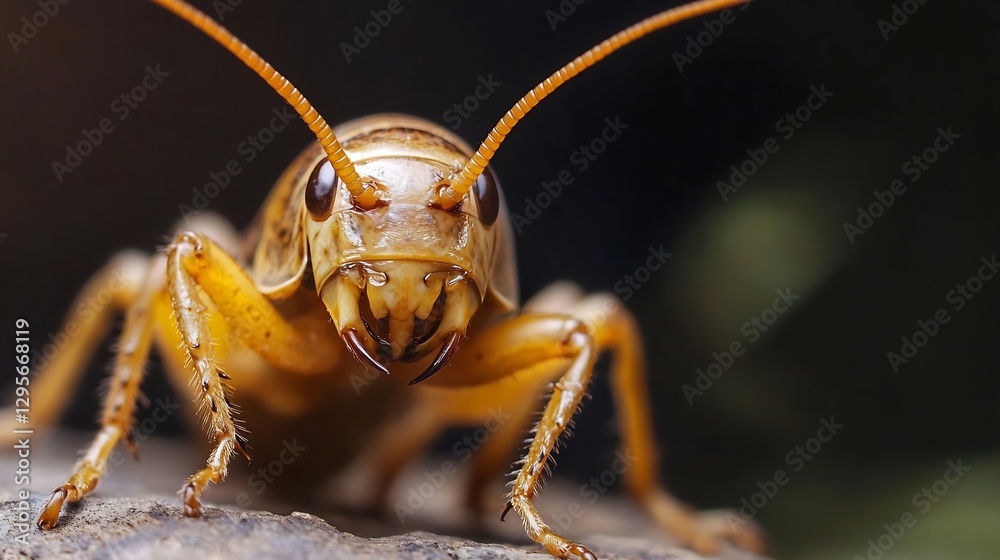 Poster Close Up Macro Shot of Crickets Face with Detailed Features and Textures : Generative AI