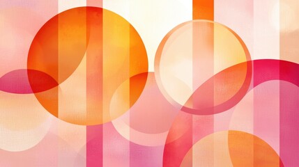 Fototapeta premium Abstract composition featuring vibrant circles and vertical lines in shades of orange and pink.