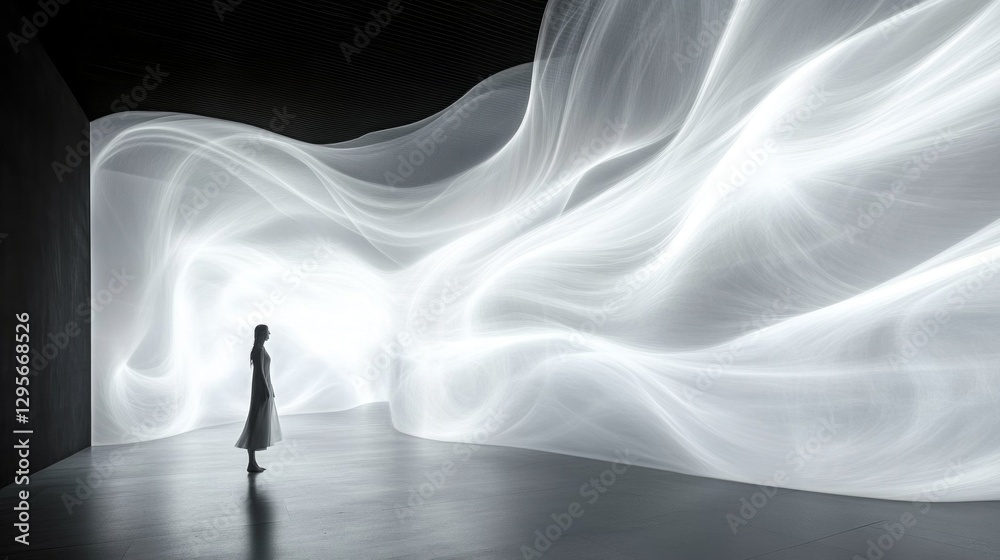 Aufkleber a lone figure stands in awe before a sweeping display of ethereal white waves, their motion creating