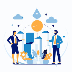 Business team analyzing data and discussing financial strategy with digital charts