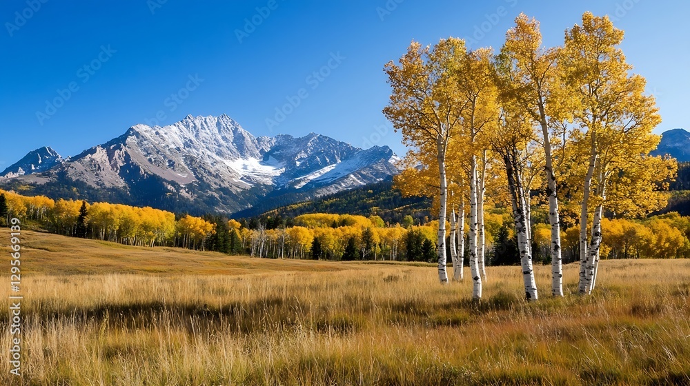 Aufkleber breathtaking scenic view of colorful autumn trees with a majestic mountain backdrop reflecting the b