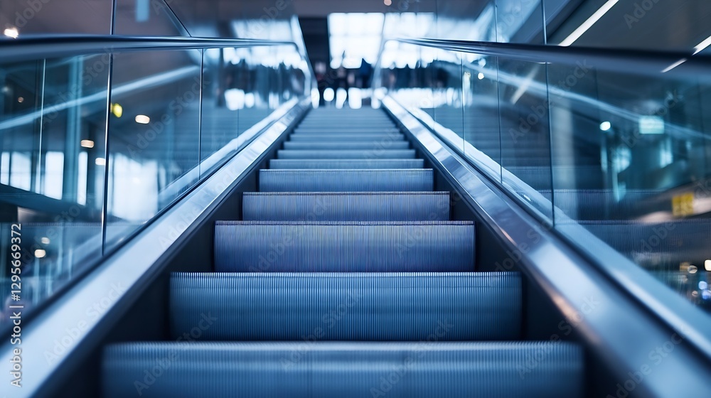 Poster modern escalator leading upward in a welllit urban environment : generative ai