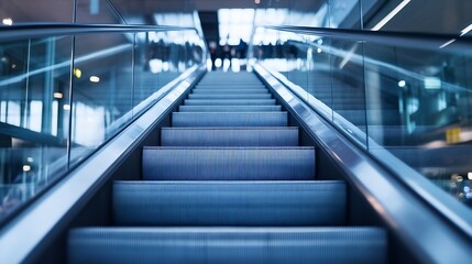 Fototapeta premium Modern Escalator Leading Upward in a WellLit Urban Environment : Generative AI