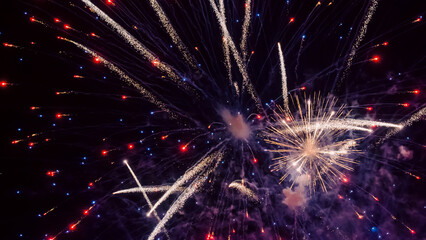 festive fireworks in the night black sky