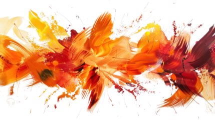 Abstract brushstrokes creating dynamic orange and red painting on transparent background