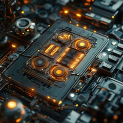 Fototapeta premium Futuristic Circuit Board with Glowing Elements and Complex Design
