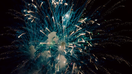 Fototapeta premium festive fireworks in the night black sky