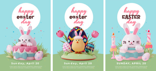 Set of Playful Easter Designs Featuring Bunnies and Eggs, vector illustration
