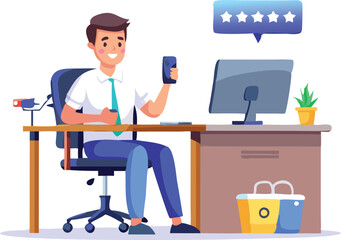 Engaging Product Review Video Illustration with Five-Star Rating and Camera Setup on Transparent Background

