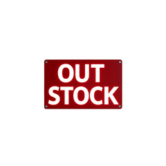 Out Stock Sign PNG black square neon red frame on white background
