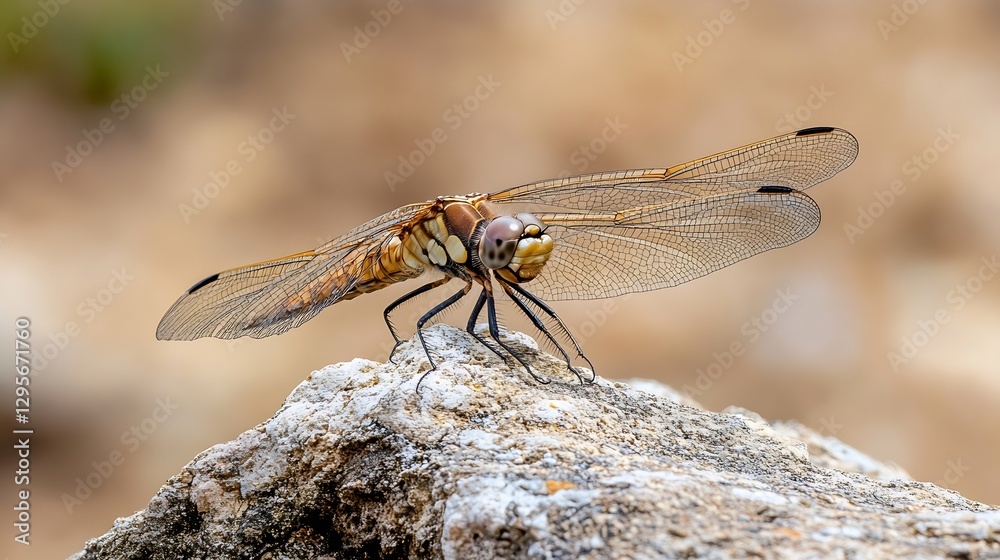 Poster Close-up of a Dragonfly Resting on a Rock with Soft Focus Background : Generative AI