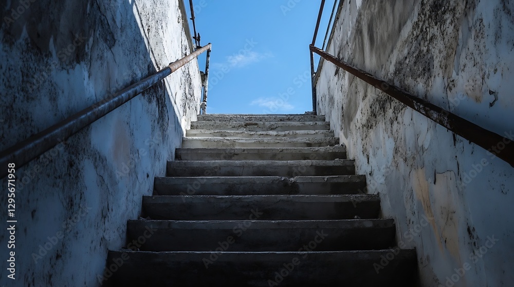 Poster stairs leading upward towards a bright blue sky with a hint of clouds : generative ai