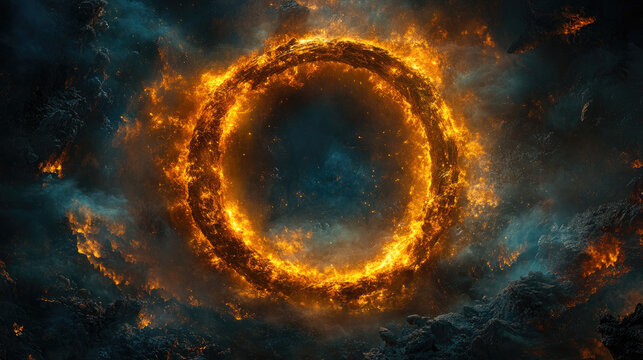 Fiery Ring of Fire in Stormy Clouds