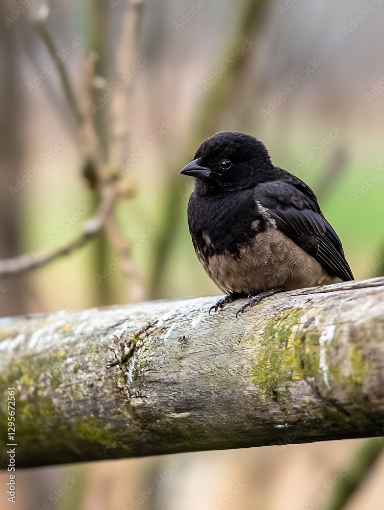 Aufkleber Charming black bird perched on rustic branch captured in nature with detailed feathers and texture : Generative AI