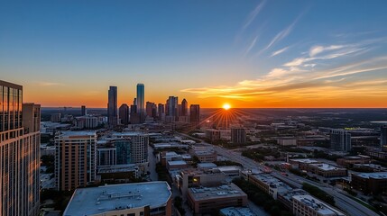 Stunning Cityscape of Houston at Sunset with Skyscrapers : Generative AI