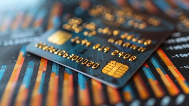 Close-up of credit card on financial charts.