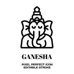 Ganesha symbol, featuring an editable stroke outline icon isolated on white background flat vector illustration. Pixel perfect