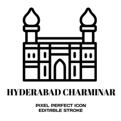 Hyderabad charminar symbol, featuring an editable stroke outline icon isolated on white background flat vector illustration. Pixel perfect
