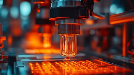 A detailed view shows a smartphone camera module undergoing rigorous testing to assess image clarity and focus. Precision machinery is engaged in high-tech evaluation