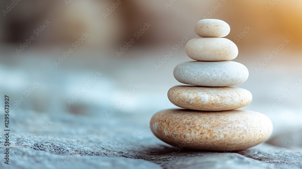 Poster Balanced Stack of Smooth Stones Representing Tranquility and Stability in Nature : Generative AI