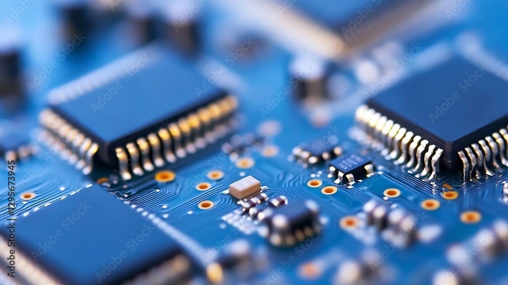 Aufkleber Close-up view of computer circuit board showcasing intricate details of microchips and electronic components : Generative AI