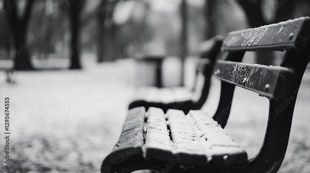 Aufkleber lonely park bench covered in snow creating a calm and tranquil winter atmosphere in a quiet city par