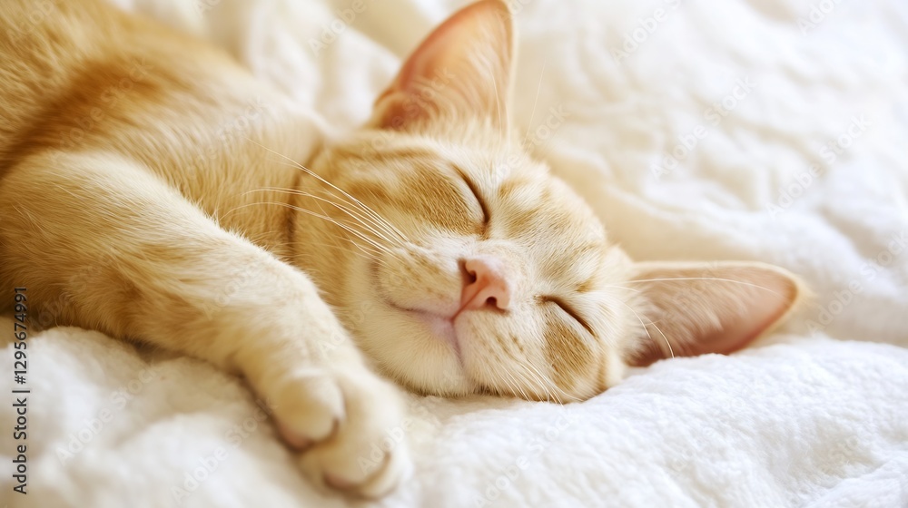 Aufkleber cute orange cat sleeping peacefully on a soft blanket with a bright and cozy atmosphere in a home se
