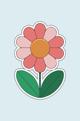 Colorful Cute Flower Sticker with Green Leaves