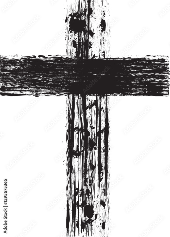 Poster textured religion cross . christian cross . vector cross with rough edges
