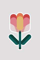 Colorful Cute Flower Sticker with Green Leaves