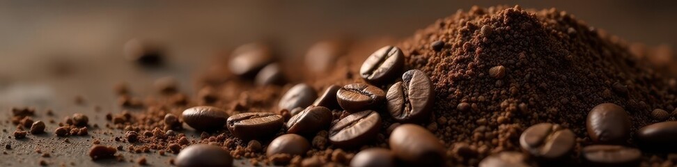 Dark roasted coffee beans, rich aroma, textured pile , brown, drink, close-up