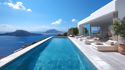 Fototapeta premium Aegean villa infinity pool, cliffside view, luxury vacation