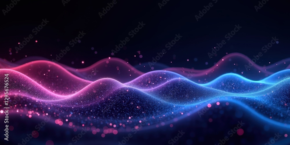 Poster vibrant digital waveforms with sparkling background in multi-colors